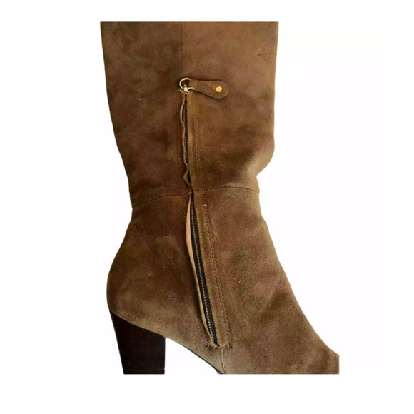 Isola Womens Floral Suede Cone Heels Boots Side Zip Brown Knee High Preppy 7M - Picture 3 of 7